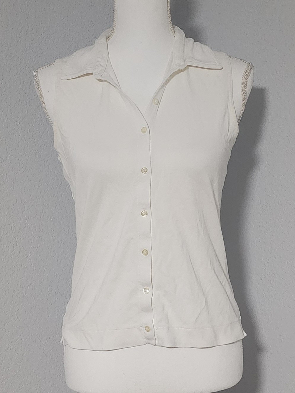 Vintage Y2K Ann Taylor 100% Cotton Sleeveless Collar Button Up Blouse Size Small